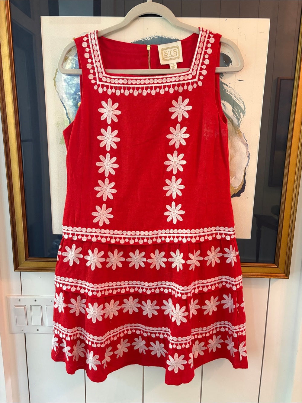 Sail to Sable Red Sleeveless Daisy Embroidered Mini Dress